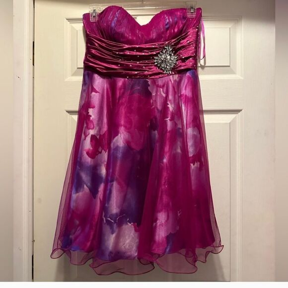 Pink & Purple Floral Cache Strapless Dress   - Picture 1 of 5